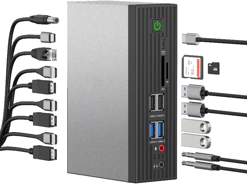 For USB C Docking Station QGeeM Hub C 4K HDMI Quad Monitor Thunderbolt 3 Compatible with Chrome os MAC OS Laptop Docking Station