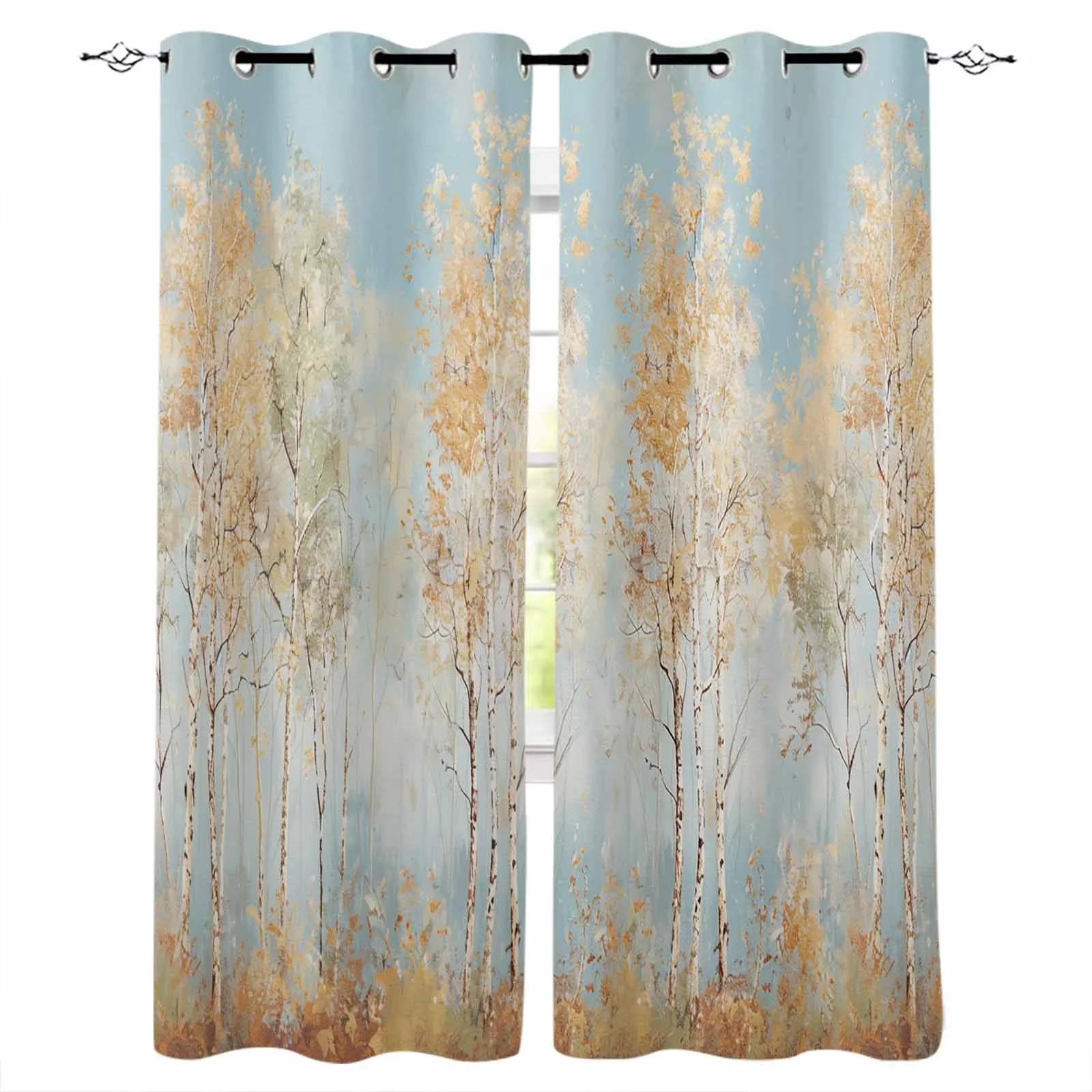 Impressionism Of Oil Painting Forest Plants Blackout Curtains For Living Room Bedroom Printed Window Treatment Drapes Home Decor