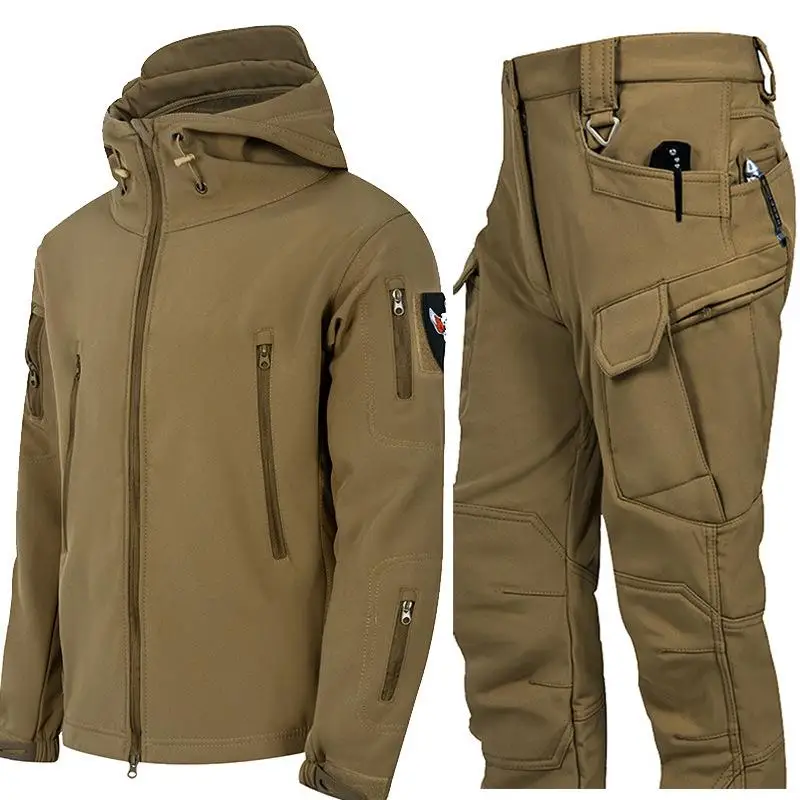 Winter Outdoor Men's Training Suit Tactical Camouflage Assault Plush Waterproof Adventure Skiing Jacket Travel Clothing Workwear