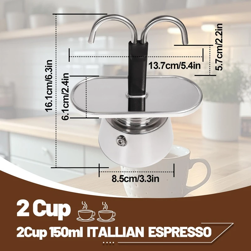 2 Cup Dual Pipe Moka Pot Stainless Steel Stovetop Espresso Maker Cafeteras Italian Percolator Espress Makers Capable-ABHG