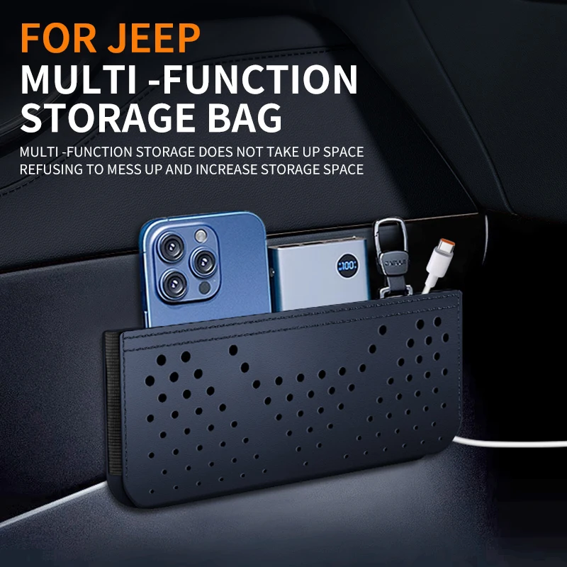 Shockproof Car Storage Pocket,For Jeep Wrangler Cherokee Grand Cherokee Compass Renegade Perforated Leather Hanging Organizer