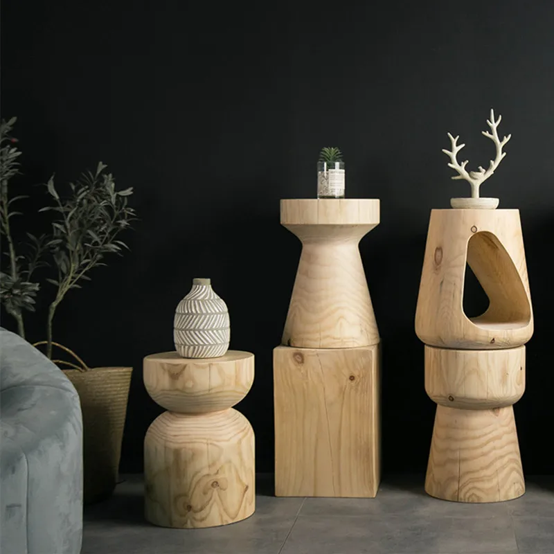 Wabi Sansan wind log pier retro B & B hotel ornaments home stump creative round stool simple solid wood