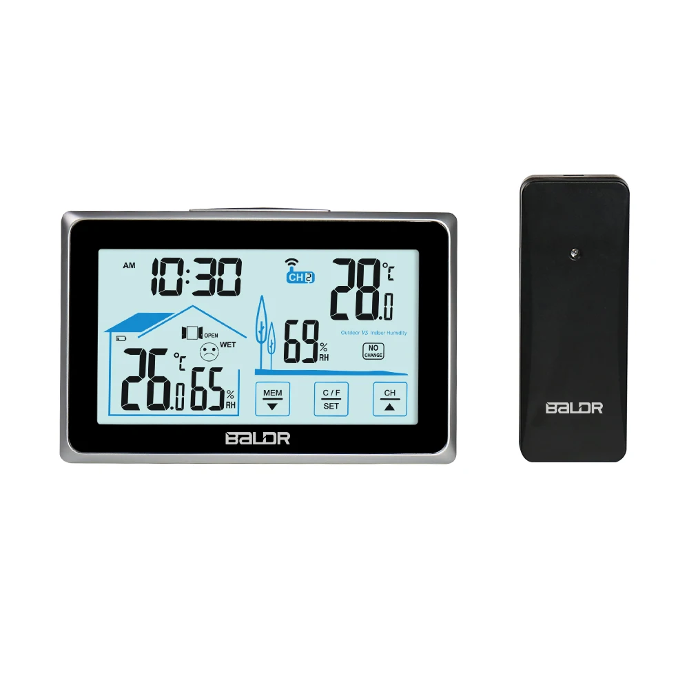 BALDR Large Touch Screen stazione meteorologica Wireless In/outdoor Digital Temperature umidità Monitor sensore indicatore di livello Comfort