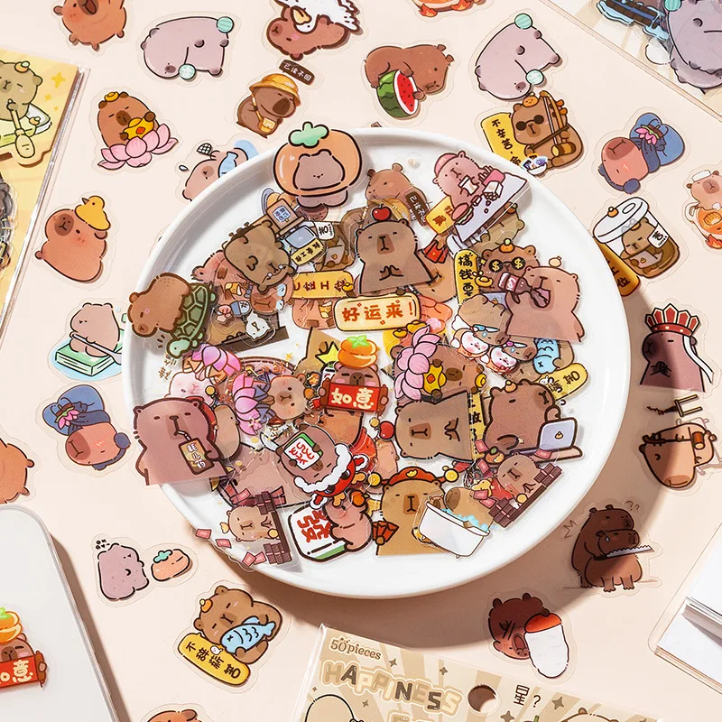 50Pcs/Set Guinea Pig Transparent Waterproof Card Holdert Sticker Pack Journal Diary Decoration Material Capybara Animal Stickers