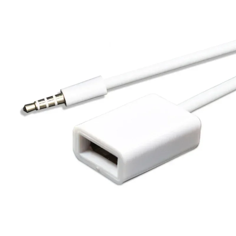 Data Cable 3.5mm Male To USB Female Conversion Cable AUX Car MP3 Audio Adapter Cable U Disk Clip Line 15mm Length  White