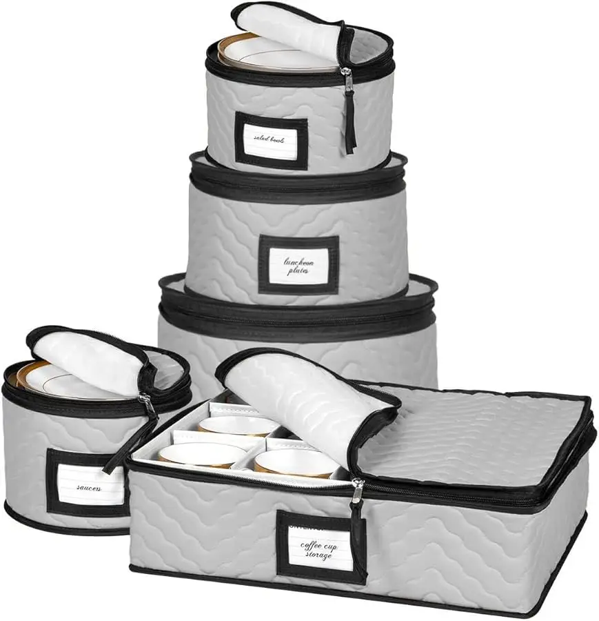 

China Storage Containers 5-Piece Set Moving Boxes for Dinnerware, Glasses, Plates, Mugs and Saucers Sturdy Quilted Microfiber Di