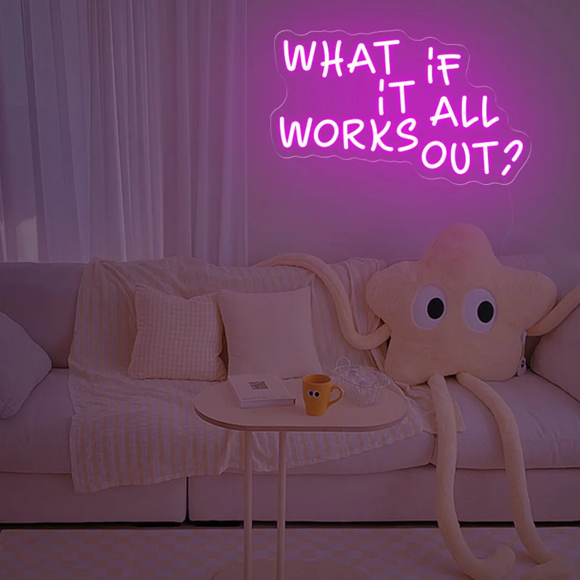 What if it All Works Out Neon Sign Wall Art Decor Positive Bedroom Game Room Sign Personalized Gifts for Teens Bar Club Sign