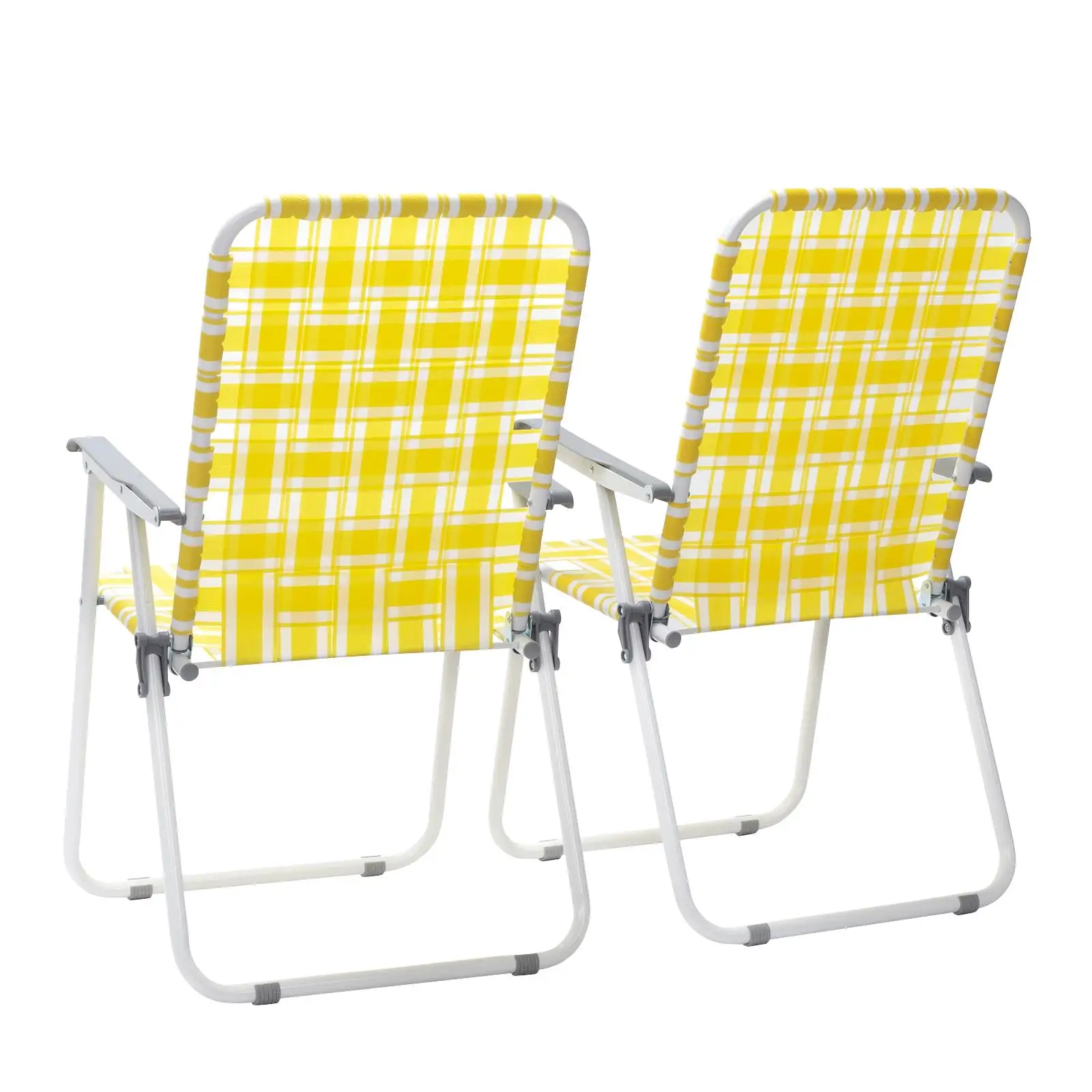 2pcs Steel Tube Folding Beach Chair with PP Webbing, 120kg Load, Yellow & White Stripes