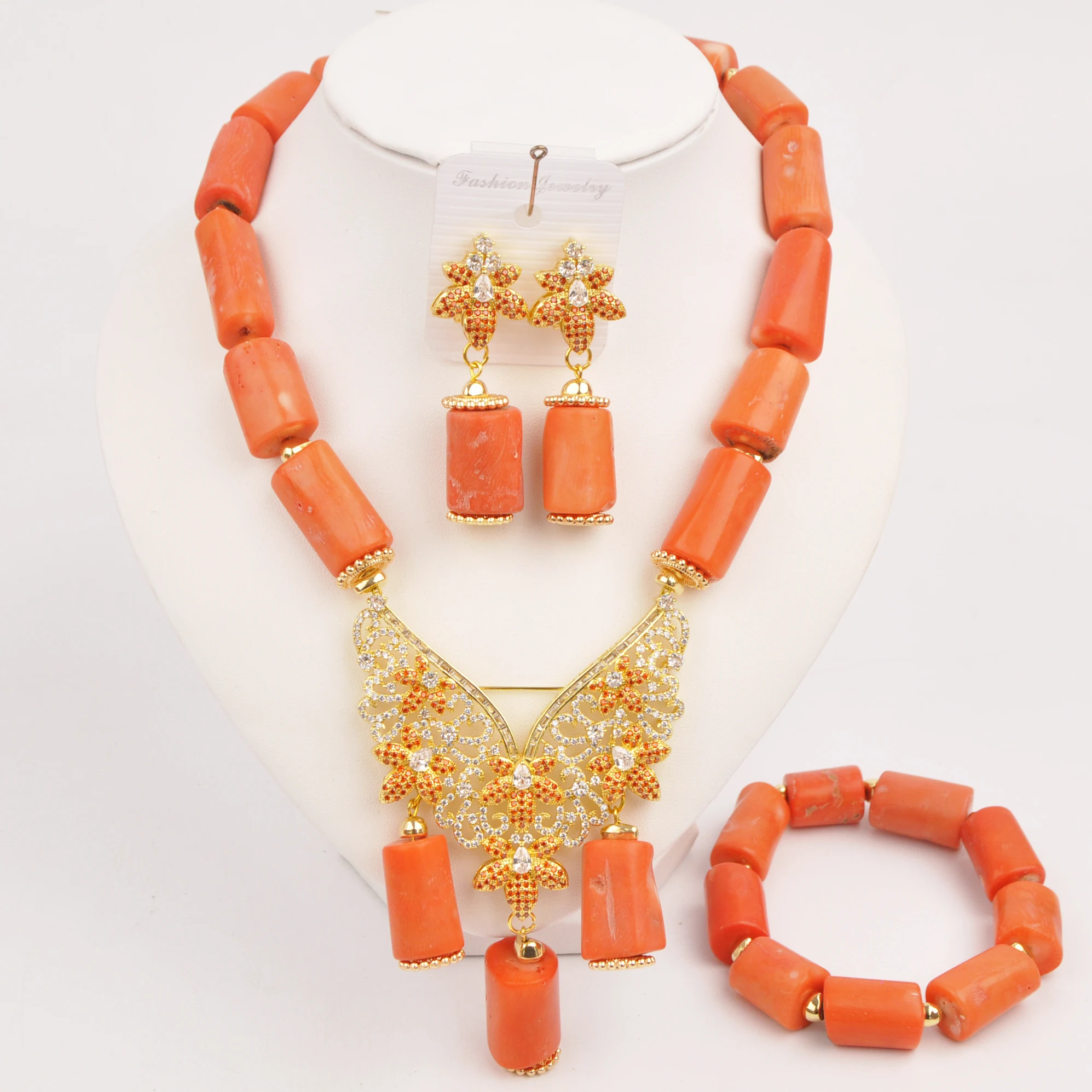 

New Original Coral Bead Bride Set Nigerian Wedding African Beads Jewelry Set