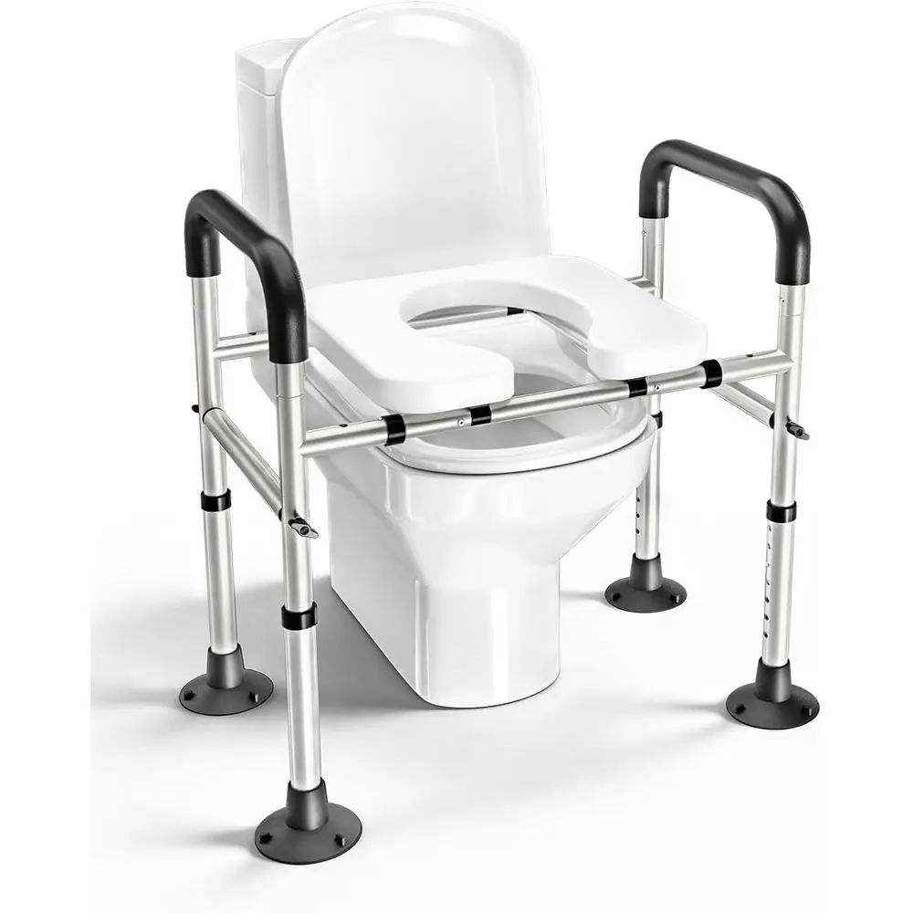 

Elevated Toilet Seat with Cushion and Removable Armrests, Supports Up to 400lbs