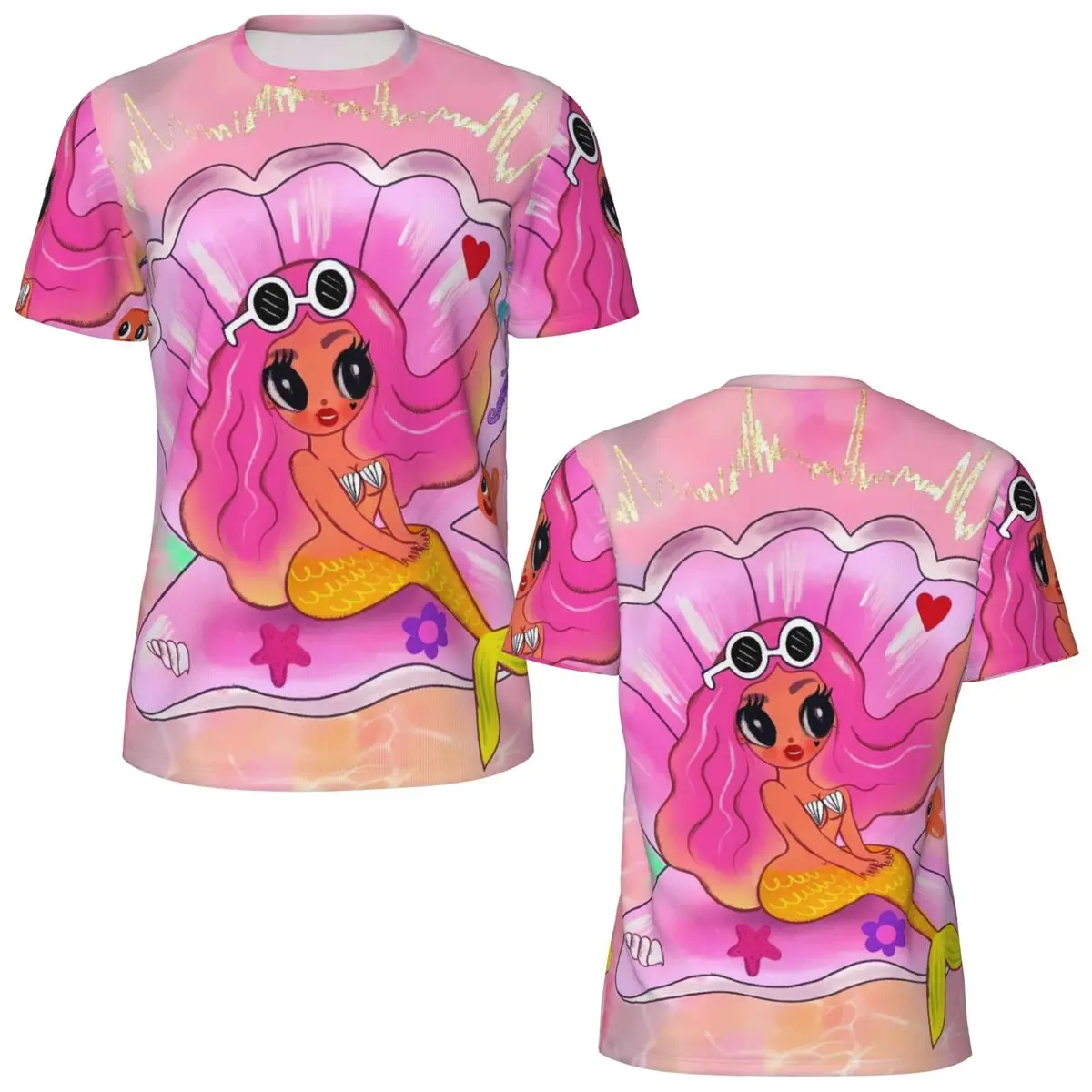 K-Karol G Seashell Sunglasses Mermaid Art T-Shirt Trending Running T-Shirts Short-Sleeved Tops Summer Basic Oversized Clothing