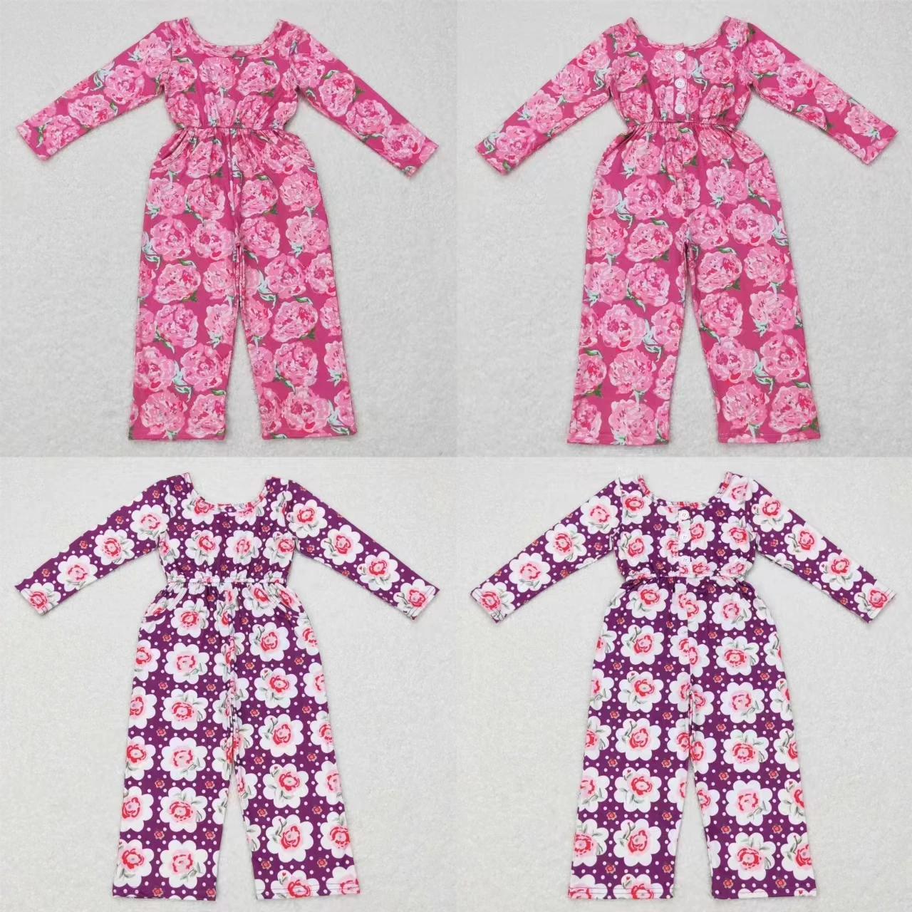 

Wholesale Baby Girl Floral Jumpsuit Toddler Children Long Sleeves Flower One-piece Kids Pants Infant Overalls Boutique Romper