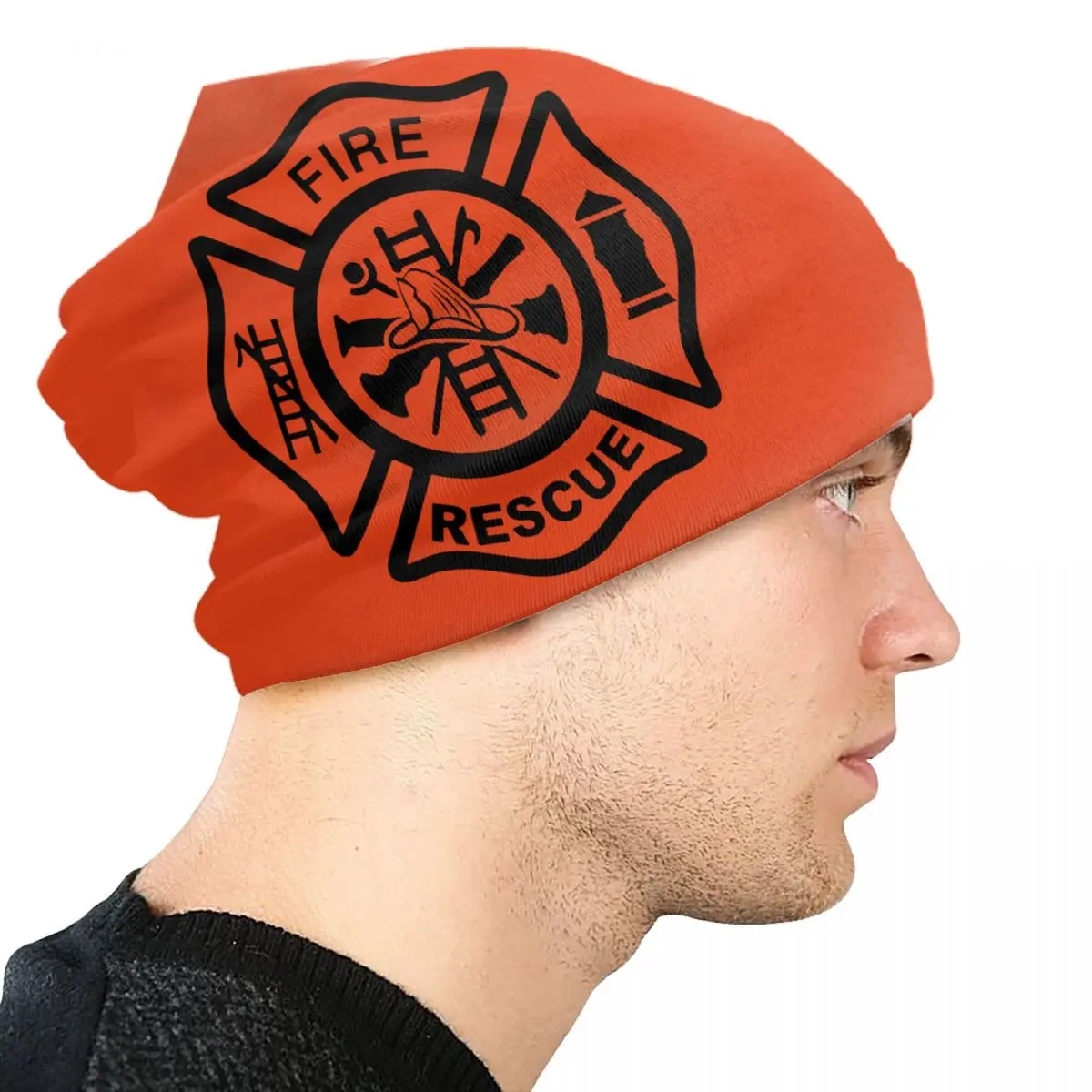 Custom Fire Rescue Firefighter Skullies Beanies Caps Unisex Winter Warm Knitting Hat  Fireman Bonnet Hats Outdoor Ski Cap