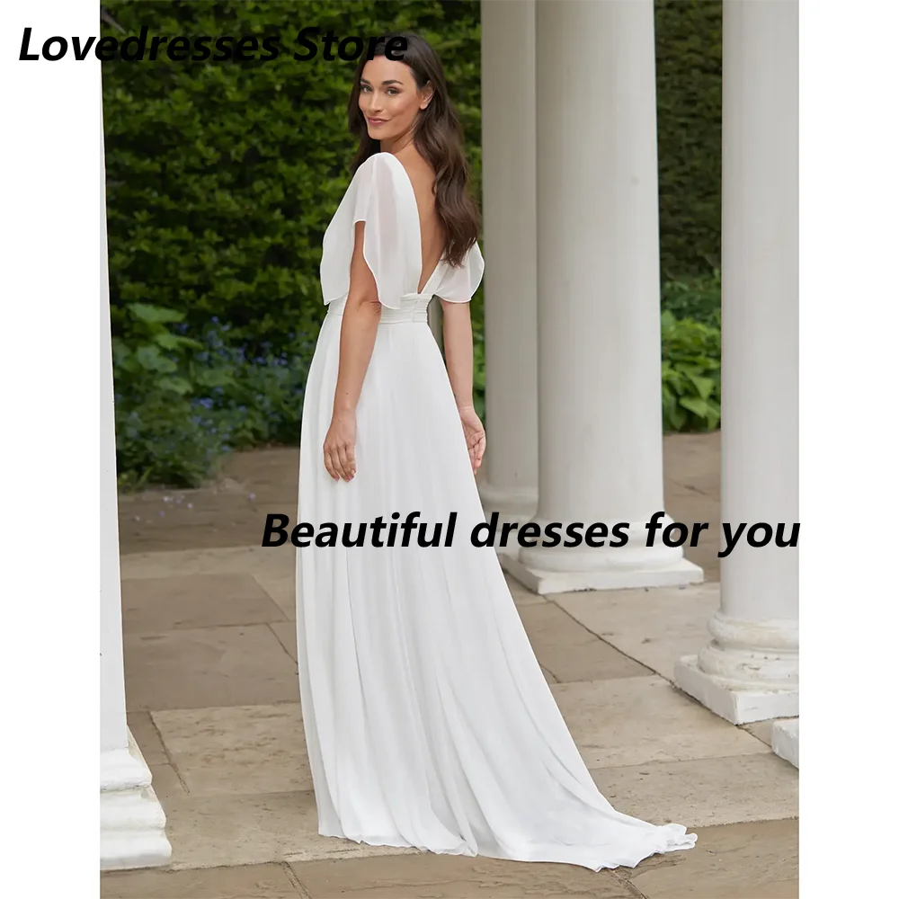 Sexy Deep V Neck Wedding Dress Customized Sleeveless A Line Chiffon Floor Length Vestido De Noiva Bridal Gown for Bride 2026