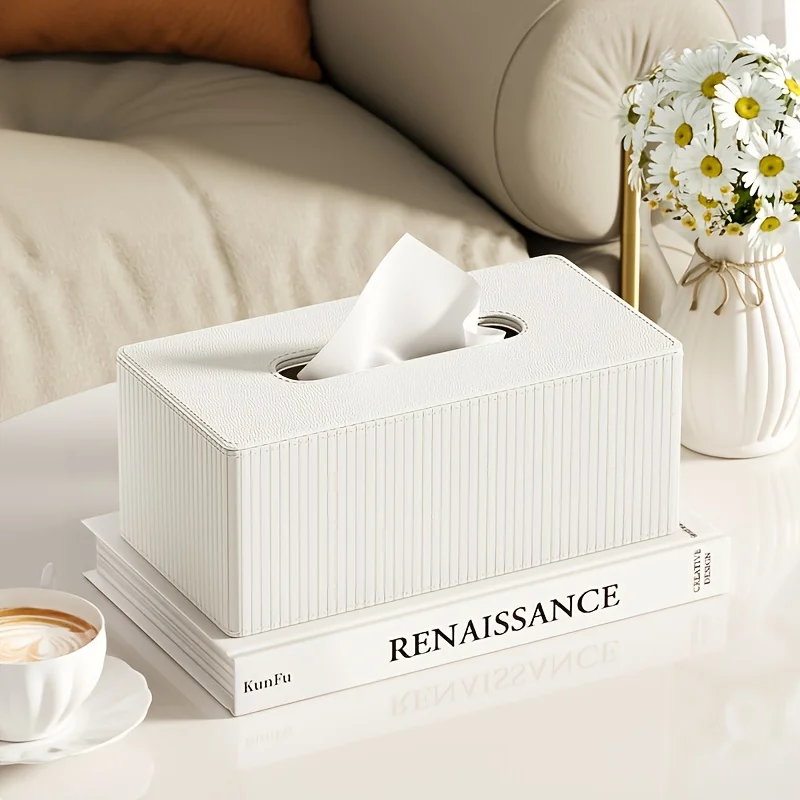 1 Stück Luxus-Taschentuchbox-Halter aus Leder, gestreiftes Design in 3 Farben, quadratische Taschentuchbox-Abdeckung für das Badezimmer im Home Office – Detail 3