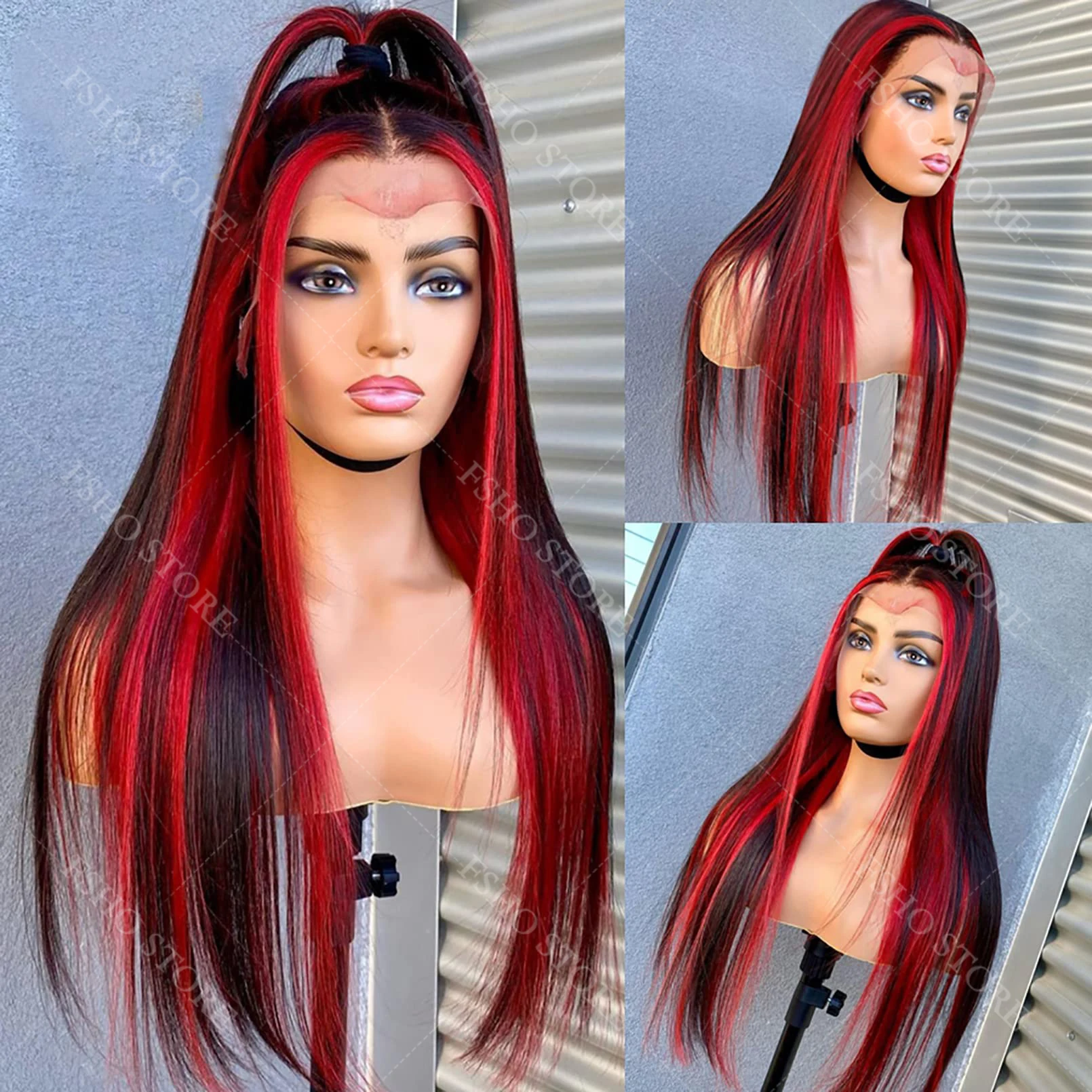 الأحمر تسليط الضوء على العظام مستقيم 100% خصلات الشعر المستعار الإنسان مع الانفجارات للنساء البرازيلي 5x5 Hd الدانتيل أمامي خصلات الشعر المستعار الإنسان غلويليس