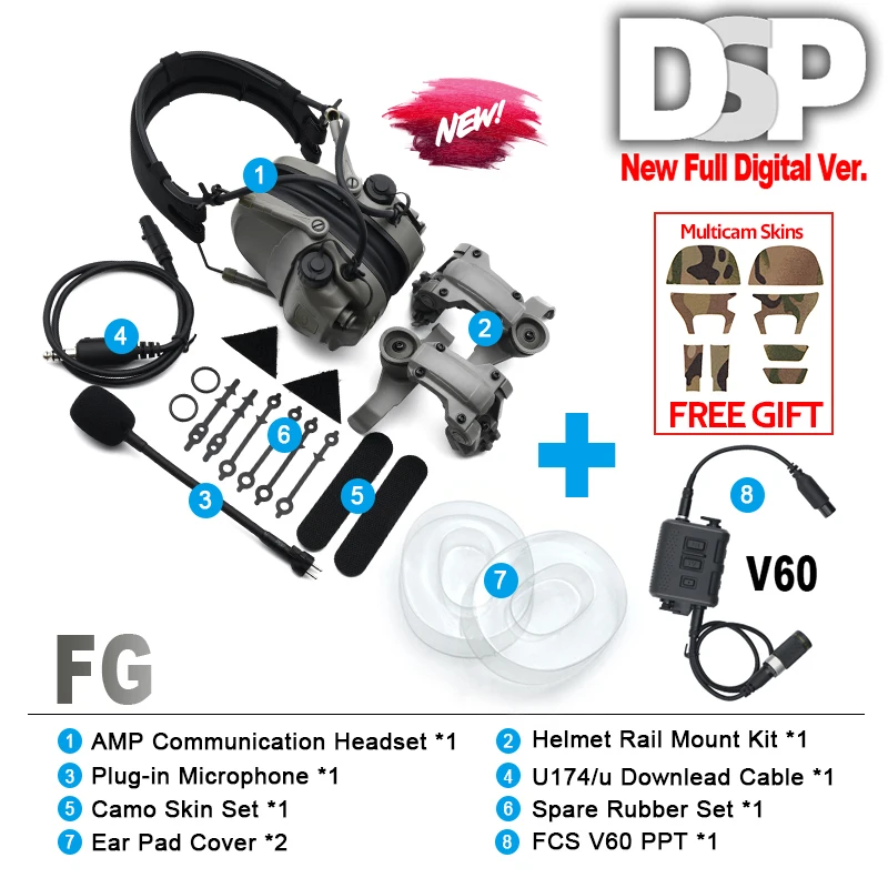 NONE 2026 PRO Version Volldigitales Dual-DPS-FMA-AMP Taktisches Headset Kommunikations-Geräuschunterdrückung V20/V60 PTT Militärzubehör 7