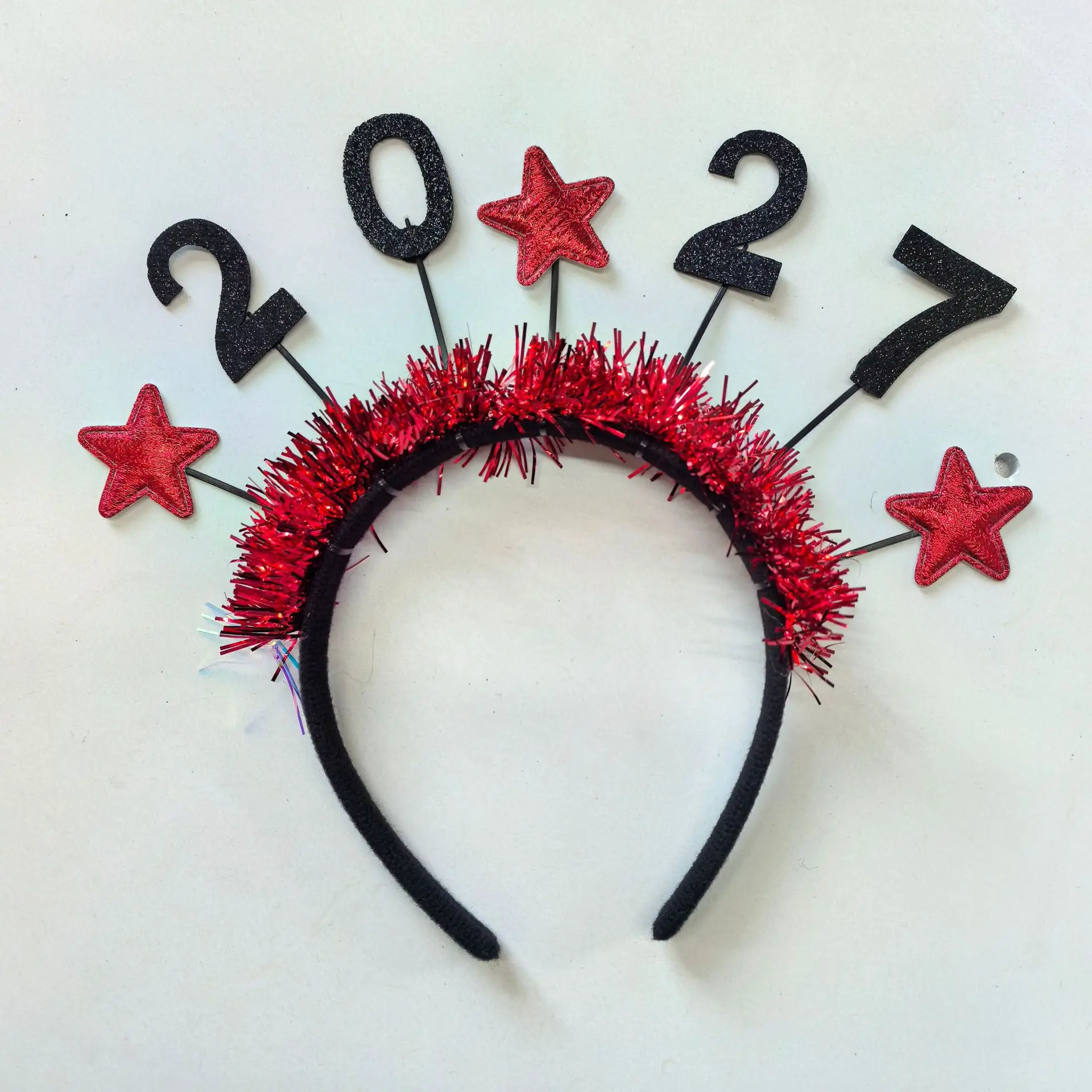 2027 Star Tinsel Headband New Year Eve Celebration Hair Hoop Christmas Holiday Party Fancy Dress Photo Hair Ornament