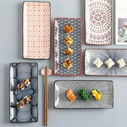 Crockery Party Dinner Dishes Tableware Set Japanese Sushi Plate Creative Underglaze Rectangular Dish Household Cold Plates 1 PC