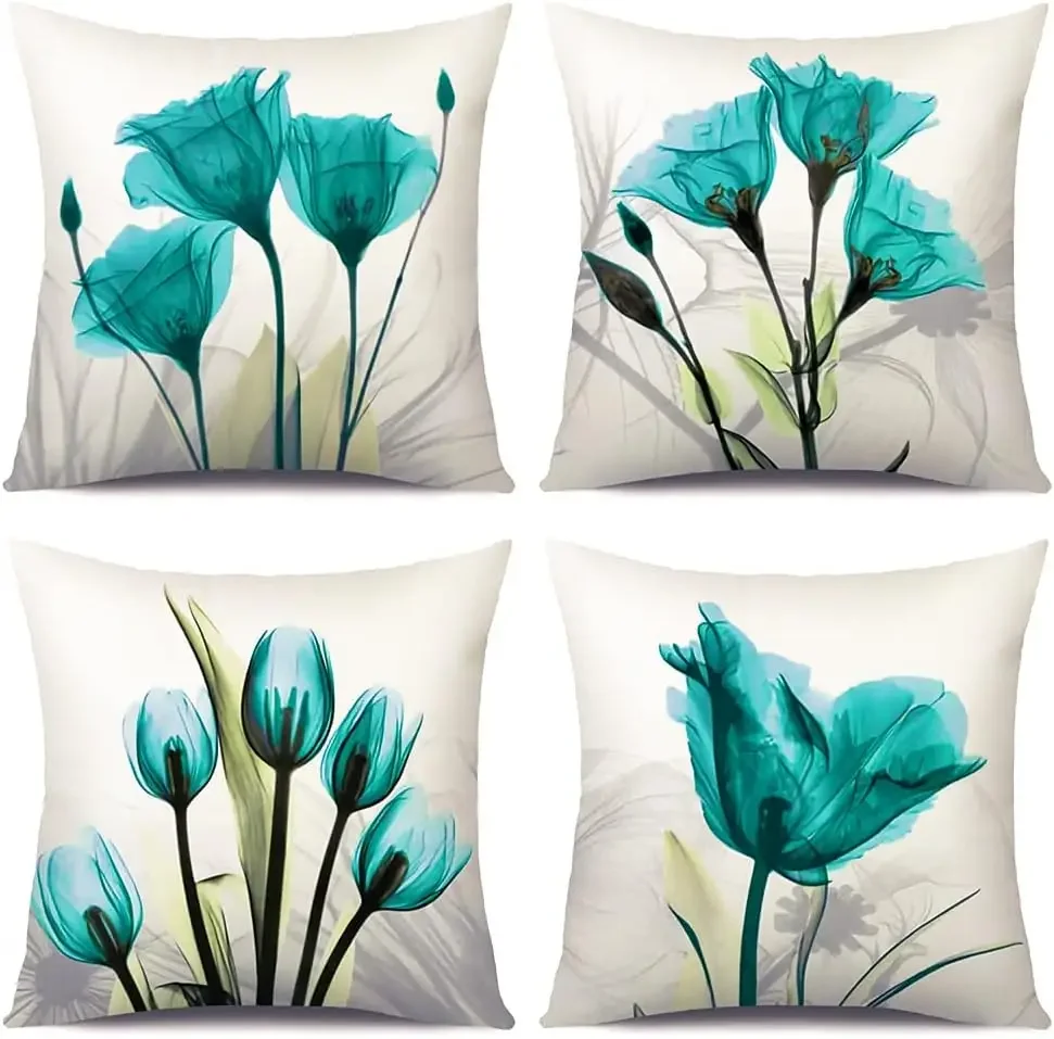 Soft Velvet Decorative Floral Pillow Case Couch Cushion Cover Flowers Home Decor for Outdoor Indoor Bed Sofa