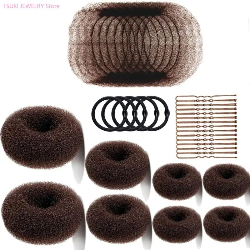 62KE 63 قطعة/المجموعة/المجموعة من كعكة الشعر المصنوعة من النايلون الخالية من الضرر لفروة الرأس الحساسة والكعك ذات التصميم اللطيف #3