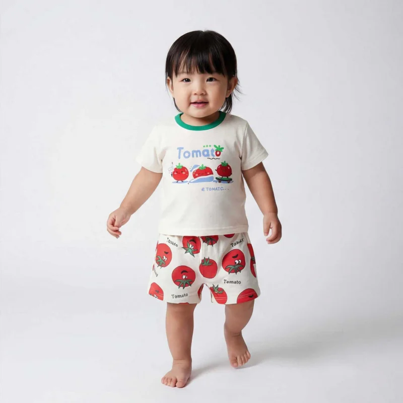 

26Children's suitinsCute tomato print short-sleeved two-piece children's summer casual set