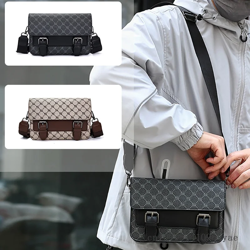 Jacquard Pattern Men Crossbody Bag Commuter Mobile Phone Bag Purses Handbag Fashion Business PU Leather Shoulder Bag Casual Sle