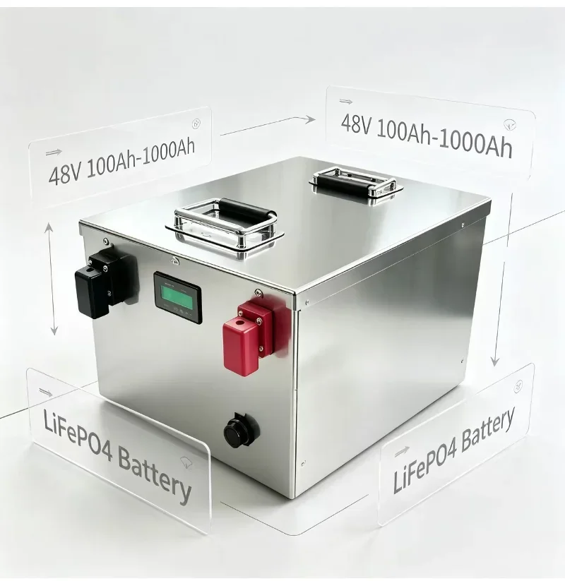 48V 100Ah‑1000Ah LiFePO4 Rechargeable Battery Unit, Integrated Smart BMS, 4‑9KW Stable Power Output, Stainless‑Steel Housing for