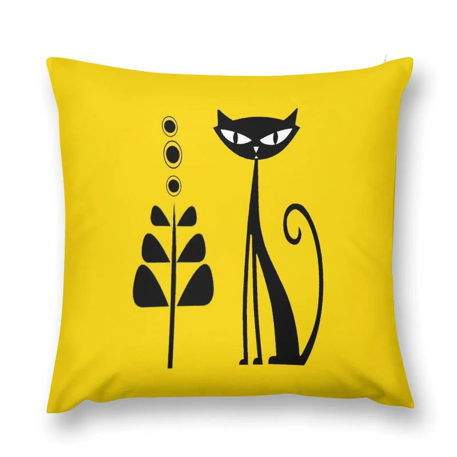 

Mid Century Modern Atomic Cats Yellow Pattern Throw Pillow Pillow Cases Decorative Pillowcase pillow