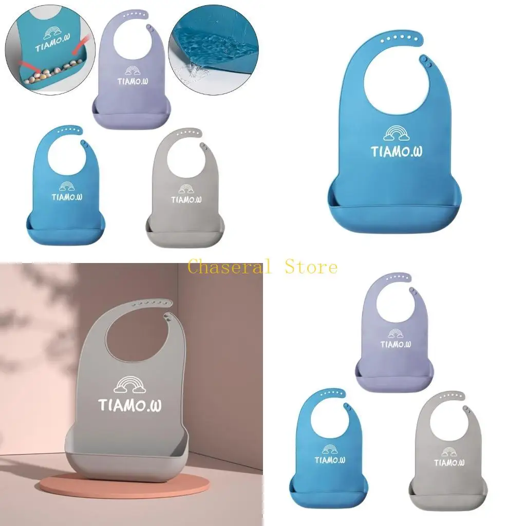 

E7CE Washable Silicone Adult Bib with Pocket Waterproof Clothing Protector Reusable