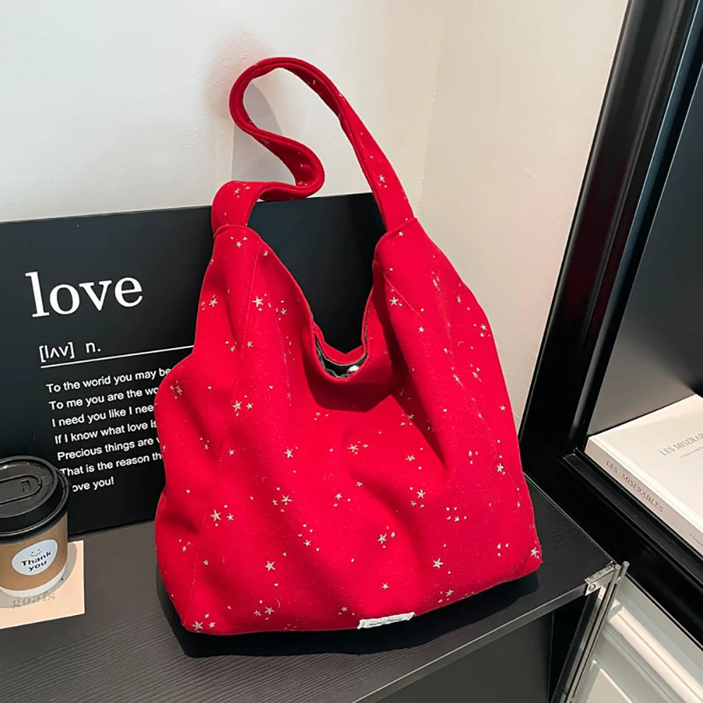 2026 Early Spring Large Capacity Stars Tote Bag Women's Casual All-Match Versatile Soft Buckle One Shoulder Bags Commute Handbag