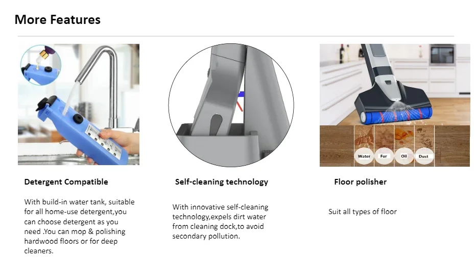 #q Hard Wood Floor Cleaner Electric Mop with Water Tank LED Headlight Handheld Electric Mop Cordless - view 4
