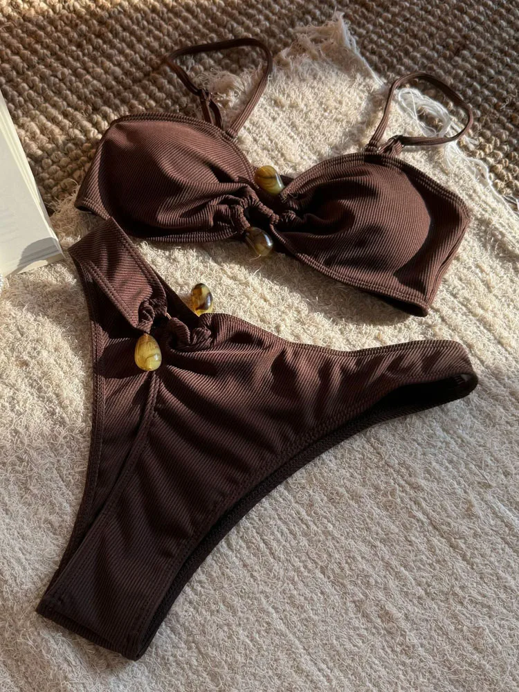 

Sexy Strapped Swimwear Women Solid Push Up Bikini Backless High Cut Swimsuit Lady Brazilian Beach Bathing Suit