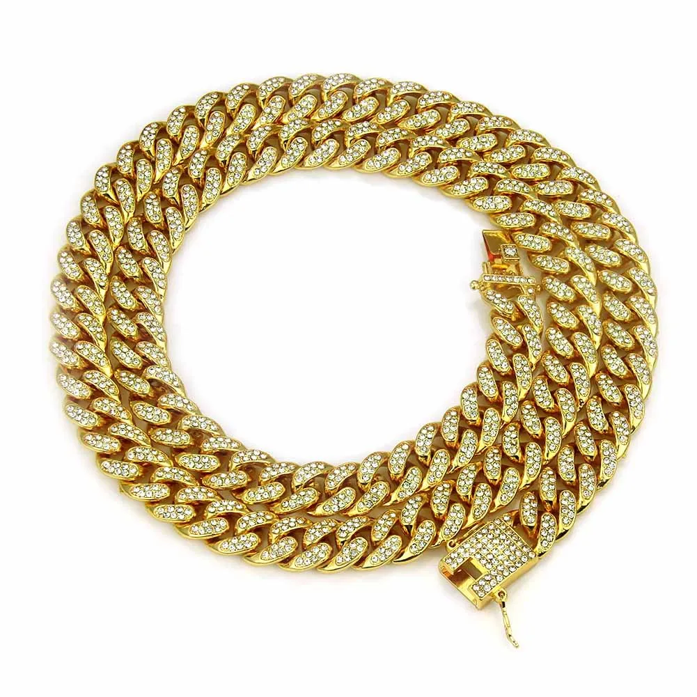 

Trend Hip-Hop Cuban Necklace Men's Diamond-Encrusted Gold Chain Necklace Jewelry