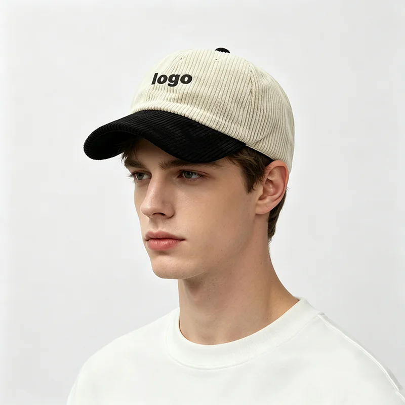 Custom Logo Two Tone Corduroy Soft Top Baseball Cap Curved Brim Autumn Winter Adjustable Unisex Daily Outdoor Sports Duckbill Ha