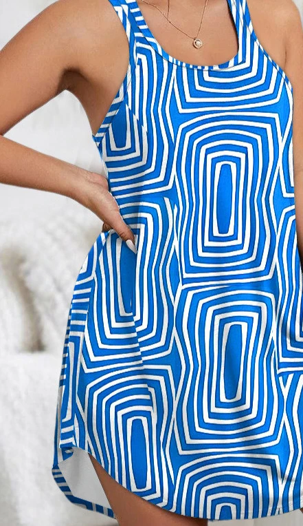 Vestido feminino solto com estampa abstrata sem mangas para dormir moda casual