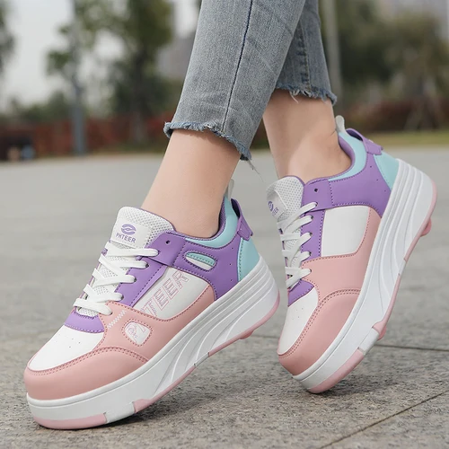 Imagen 2 del producto Patines de 4 ruedas de doble fila a la moda, zapatos con ruedas, zapatillas de deporte con ruedas de doble uso para niños y adultos