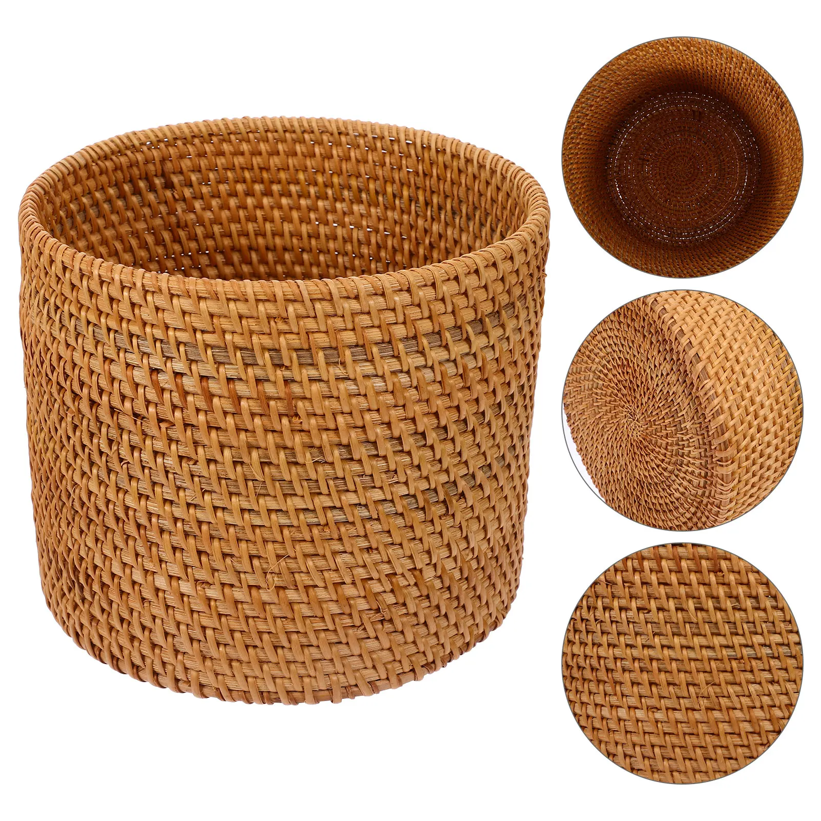 

Rattan Woven Basket Round Trash Can Storage Container Desk ganizer 45cm Diameter Vine Simulation Reusable Home Decor Fruit