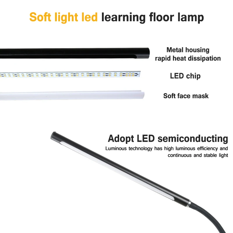 Ochrona oczu Lampa podłogowa Sypialnia Gabinet Czytanie Pionowa lampa stołowa Salon Prosta lampa Led do fortepianu Lampka nocna do nauki