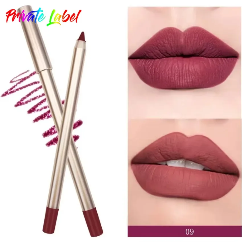 Custom 15colors Gold Tube Lip Liner Waterproof Long Lasting Matte Easy To Wear Portable Nude Silky Smooth Lipliner Bulk Makeup