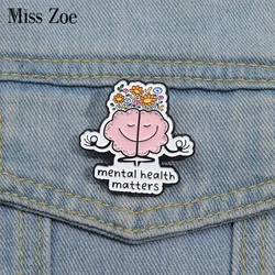 Mental Health Enamel Pins Custom Anatomical Flowers Brain Brooches Lapel Badges Plant Funny Jewelry Gift for Friends