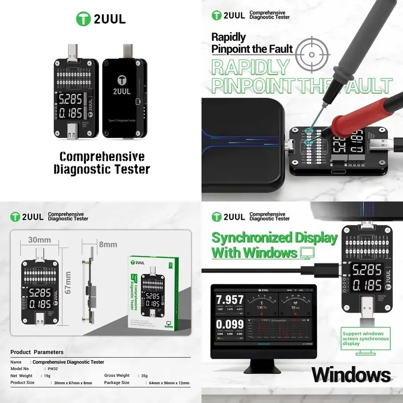 2UUL PW32 mobile phone tester enables rapid fault location via Type-C port real-time charging detection for efficient tail