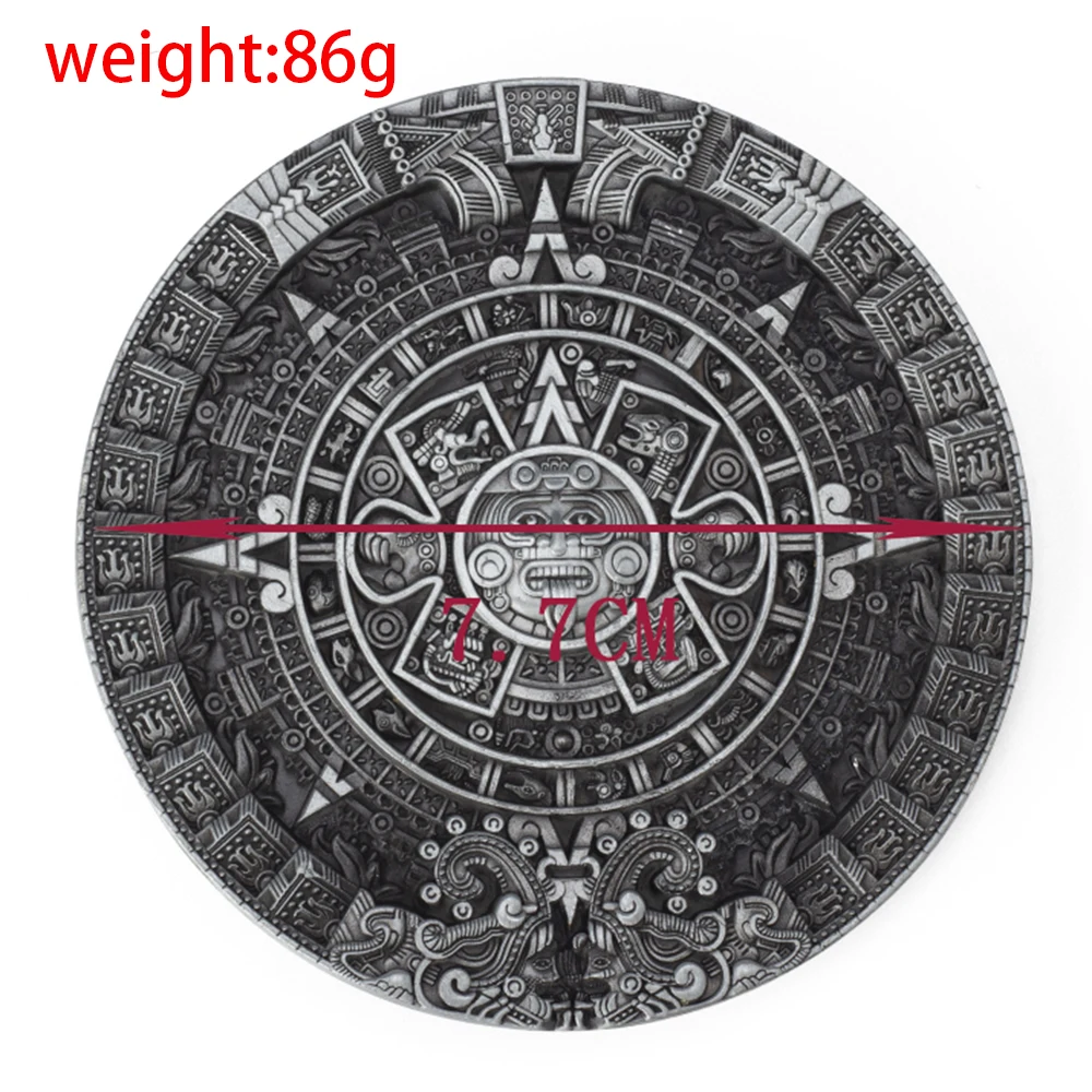 Indian Culture Aztec Sun Solar Calendar Pattern Maya Silvery Buckle Cowskin Leather Belt For Men Women