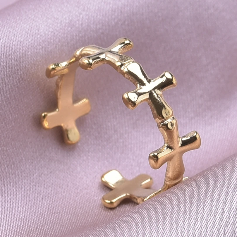 New Minimalist Crosses Splice Design Rings For Women Men Stainless Steel Vintage Religious Cross Open Rings Fashion Jewelry Gift image 3