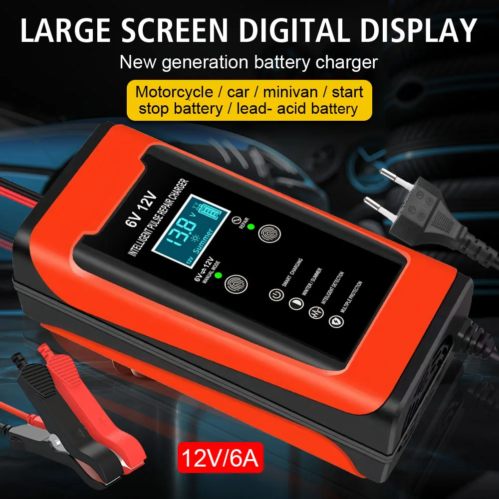 

12V 6A RV Supplies Lead Acid Batteries Chargers Storage Cell Maintance Digital Smart Pulse Repair Boat Car Battery Charger 90W