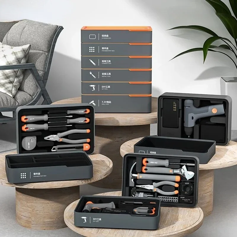 Xiaomi Deli 7/13/34 Pcs Laminated Tool Set Multifunctional Home Maintenance Hand Tools with Material Parts Storage Boxes Wrench