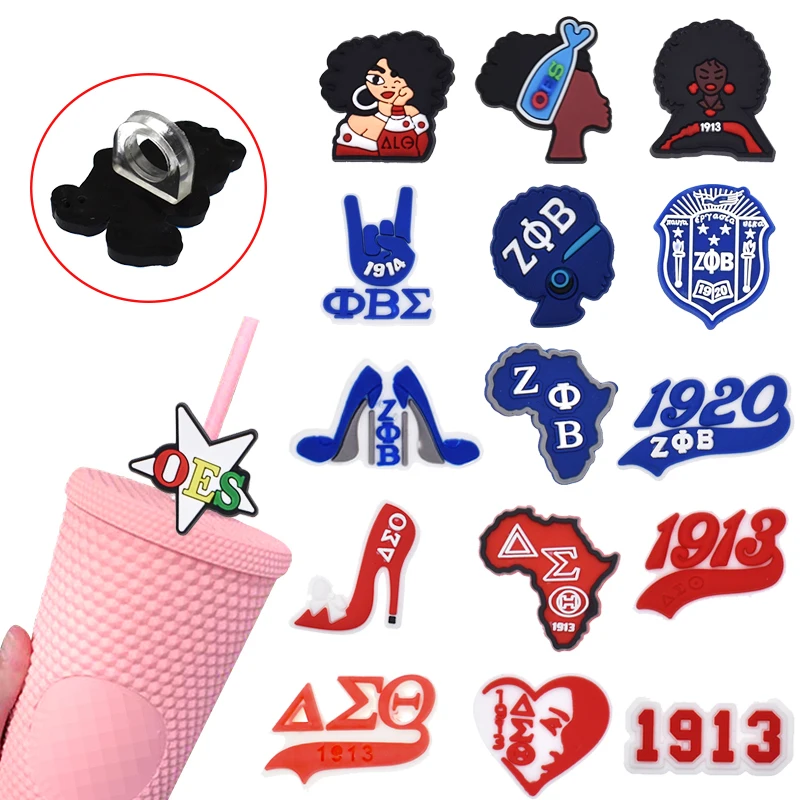 1PCS girl style straw cover topper PVC  sorority 1913 1930 straw toppers for tumbles straws cover tip straw cover cap party gift