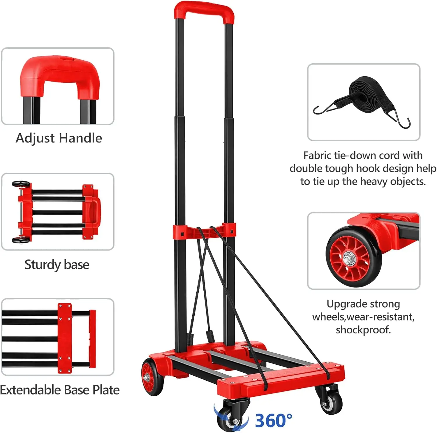 Caminhão de mão dobrável para mover, carrinho utilitário de construção sólida, compacto e leve para bagagem, viagens pessoais, automático