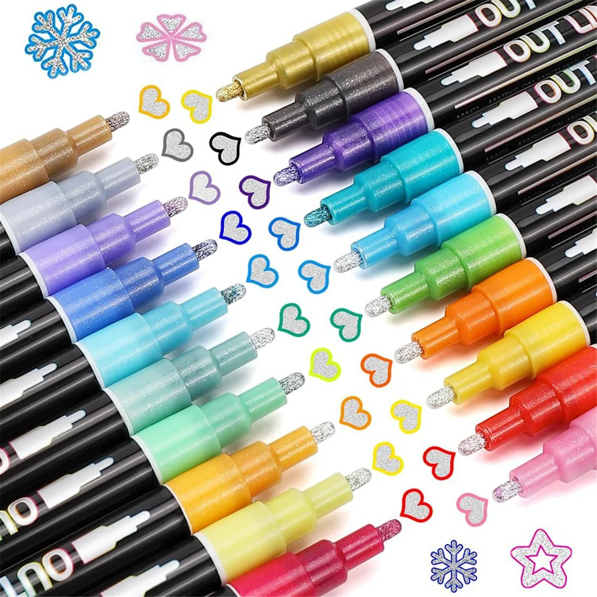 Shimmer Markers Doodle Outline Dazzles: 20 Colors Metallic Double Line Glitter Pen Set Super Squiggles Sparkle Dazzlers