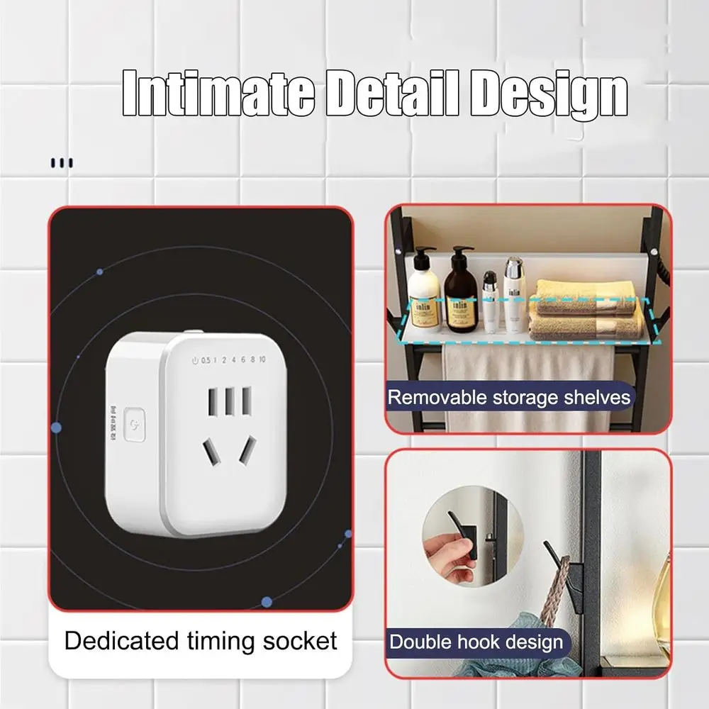 전기 타월 워머, 벽걸이형 욕실용 온열 타월 랙(수납 선반 포함), 타이머 및 스마트 기능이 있는 가열식 타월 건조대